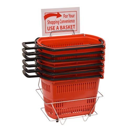 Plastic Rolling Shopping Baskets in Red 20 W x 14.5 H x 13 D Inches - Set of 6