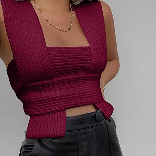 Image of JUMISEE Women's Sexy Wrap Around Strappy Crop Top Knit Multi Wear Sweater Tank Tops Sleeveless Bandage Vest