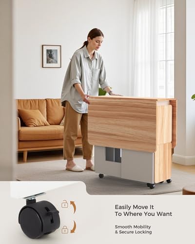 Mondeer Folding Dining Table and Chairs Set 4, Drop Leaf Table for Small Spaces with 4 Chairs, Foldable Table with Storage Shelf, for Kitchen Dining Room (Red Oak and White) - Image 4