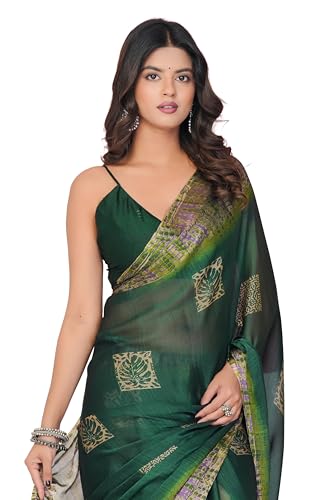 Image of MIRCHI FASHION Women Saree Abstract Print Chiffon | Breathable Lightweight Casual Sari for Regular Use and Office with Unstitched Blouse (Available in 25 Colors)