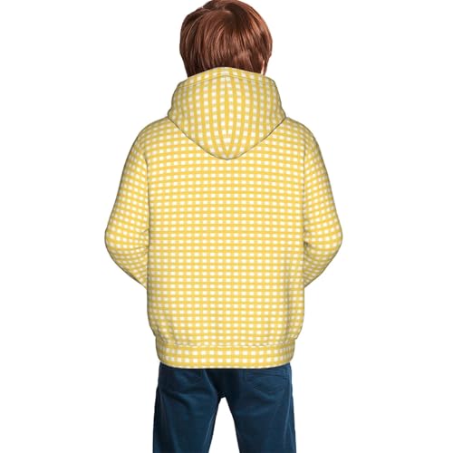 Yellow Gingham Kid Hoodies Boys Sweatshirts Girls Pullover with Pocket4