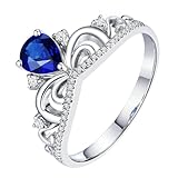 Homxi Anillos de Boda 950 Platino de Mujer, Corona y Gota de Agua con Zafiro de 0,6ct y Diamante, Anillo Alianza Plata Azul Mujer, Tamaño 7(47mm)