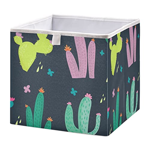 Contenedores de almacenamiento de casa abierta organizadores de cubos plegables de cactus en fondo oscuro, contenedores de almacenamiento para ropa o juguetes para niños