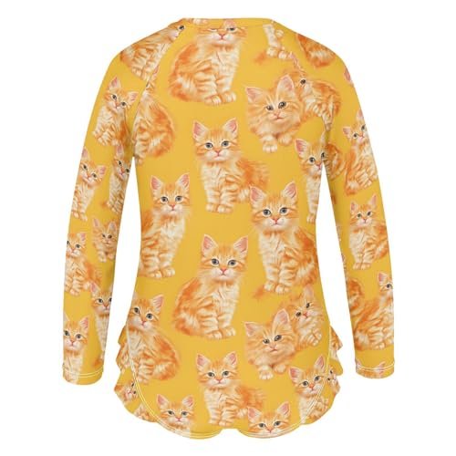 ALAZA Orange Cat Kitten Black Girls One Piece Swimsuit Long Sleeve Rash Guard Swimsuits UV 50+ Swimwear Zipper3