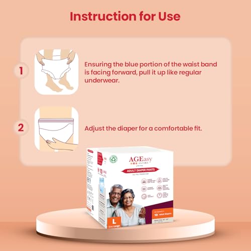 Image of AGEasy (Max Group) Unisex Adult Diaper Pants | L (Waist 30-55 inches) | 10 Units | Overnight Leak Protection | Wetness Indicator | Odour Lock | Anti-Bacterial | Skin Friendly (Pack of 6)