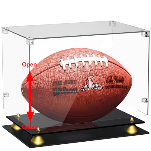 Image of KKU Acrylic Football Display Case - Clear Double Tier Black Stand for Signed Autographed Football Display