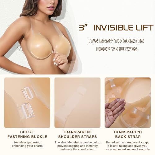 Sticky Adhesive Push-Up Bra for Women - Seamless Silicone Invisible Lift Bra, Backless Strapless Bras for Large Breasts3