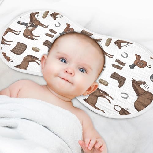 2 Pack Muslin Burp Cloths Horse Cowboy White Cotton Baby Burp Cloths Soft Burping Cloth Absorbent Spit Up Rags for Baby Boys Girls, Large 22" x 11"4