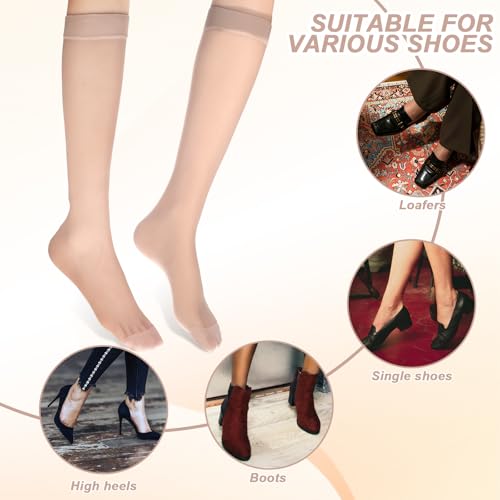 Image of Giantree 6 Pairs Black Stocking Socks, Nylon Socks for Women, Tight Sheer Socks Ultra Thin Cool See Through Calf High Silk Socks, High Elasticity Leggs Knee Highs Sheer Ankle Socks Women(Skin)