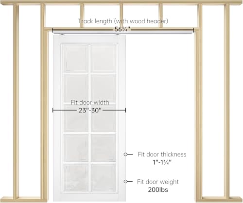 EaseLife 5FT Sliding Pocket Door Hardware Kit Soft Close Mechanism, Aluminum Box Rail Kit,Slide Smoothly Quietly,Easy Install,No Door (56.5" Track Kit for 23"~30" Wide Single Door) by EaseLife - Used condition - Image 5