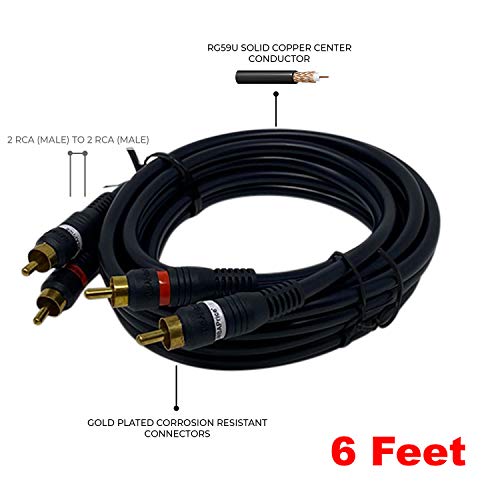 Imbaprice 2Rca Male To 2Rca Male Home Theater Audio Cable - 6 Feet - Black #TOP1