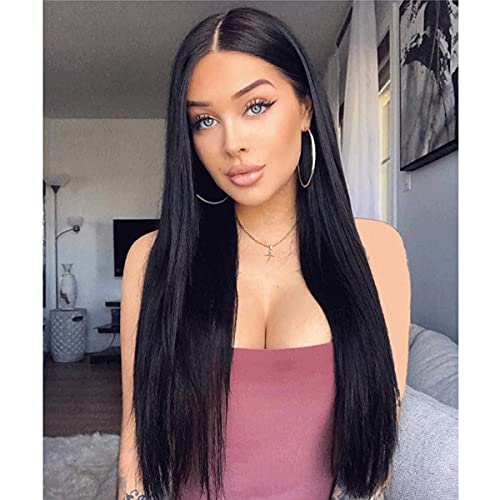 Beauenty Long Straight Black Wigs Synthetic Long Wigs for Women Straight Looking Natural Heat Resistant Long Hair Wigs(Black)