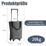 Cnwinu Wózek na zakupy 2 w 1, składany wózek na zakupy 17 l z teleskopowym uchwytem, wodoodporna torba na zakupy wielokrotnego użytku na kółkach, na zakupy, supermarket, kemping, podróże, szary
