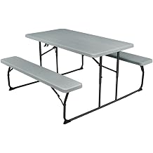 Tidyard Folding Picnic Table Set, 59 Inch Portable Outdoor Bench with Wood Grain HDPE Top and Steel Frame for Camping, BBQ, Garden, Patio