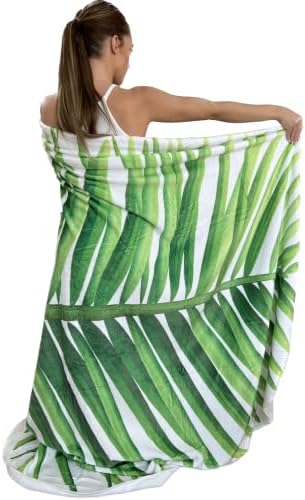 Giant Serene Palm Leaf Blanket - Large Leaf Shaped Blanket 90''x76'' Soft Plush Plant Shaped Throw Blanket Palm Leaf Blanket Shape Design Decorative for Couch Sofa Or Bed, White, Green