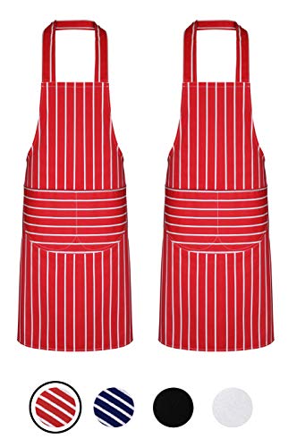 Quick Cleaning Supplies Pack of 2 Unisex Bib Aprons – 100% Combed Cotton - Professional Heavy Duty Grade – Thick Fabric Construction – Two Large Front Pockets’- Fade Resistant (Red)