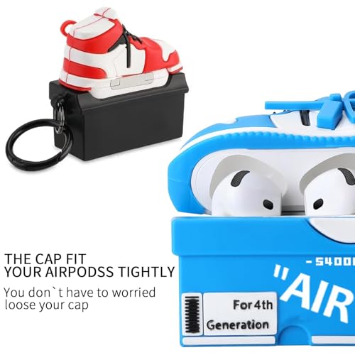 Image of [2Pack] Gedicht for Apple Airpods 4th Generation Case Cover(2024), Cute Cartoon Shoe Box Soft Silicone Protective Cases for Airpods 4 Case with Keychain for Women Men，Red+Blue