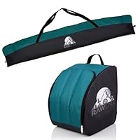 Rawstyle set met ski-tas en ski-schoentas, voor ski's van 160 cm of 180 cm, waterdicht, skihoes, wintersport, combo (zwart en turquoise, set met tas van 180 cm
