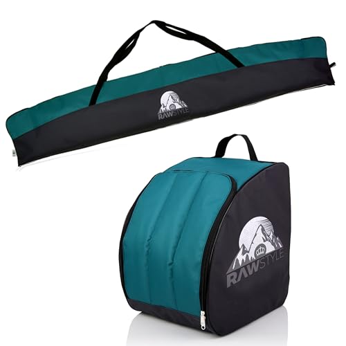 Rawstyle Juego de bolsas de esquí para zapatos de esquí, 160 cm o 180 cm, impermeables, para esquí o esquí, deportes de invierno, combi (negro-turquesa, set de 180 cm)