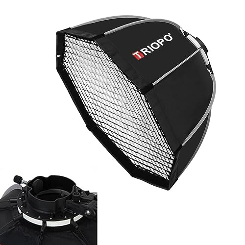 Triopo Kx90 Softbox 35,4 Pouces/90 Cm avec Grille en Nid d'abeille, Boîte À Lumière Octogonale pour Photographie Godox V1 Ad200Pro, Flash À Tête Ronde Speedlite Speedlight,