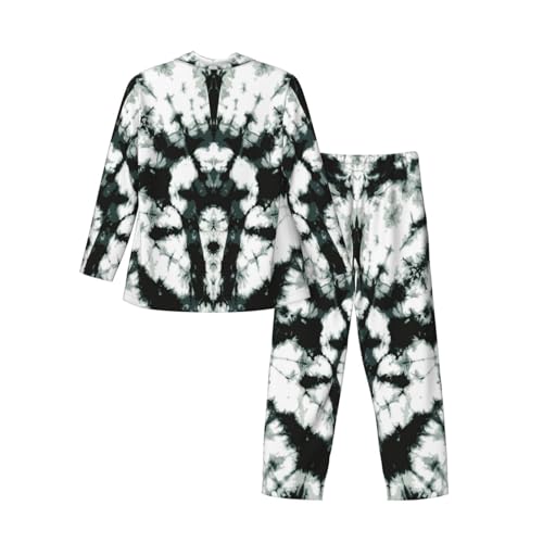 Black Gray Color Tie Dye Mens Pajamas Set Button Down Sleepwear Set Long Sleeve Loungewear With Pockets4