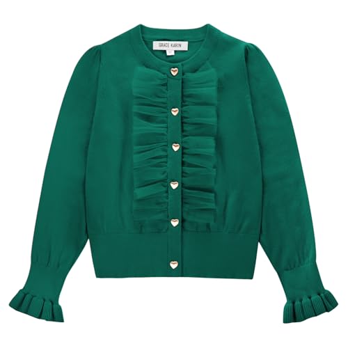 Image of Dark Green Cardigan for Girls 8-10 Years Button Uniform Sweater for Christmas