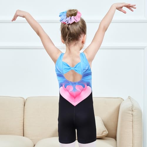 Image of MODAFANS Leotards for Girls Gymnastics with Shorts Dance unitards Tumbling Biketards with Hair Scrunchie for3-13T