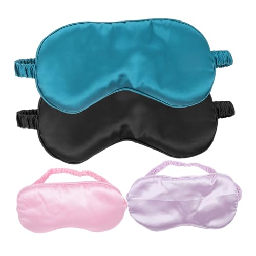 KOMBIUDA 4個 イミテーション シルク スリーピング アイ ダブル サイド アイ カバー スムース ソフト アイ カバー サテン 目隠し 伸縮性 スト ナイト アイシェード 女