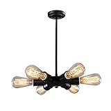 Ceiling Light, MKLOT Ecopower Black Vintage Metal Sputnik 10.24' Wide Hanging Ceiling Chandelier with 6 E26 Bulb Sockets Ferris Wheel Painted Finish