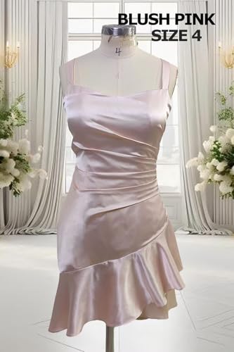 Satin Ruffles Homecoming Dresses for Teens 2025 V Neck Spaghetti Straps Short Prom Mini Cocktail Party Gowns3