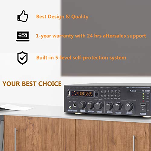 KEiiD Bluetooth (V5.0) Stereo Digital Amplifier Receiver RMS 2X 40W for Home Audio Passive Speakers System, Compact with USB/Optical/SPDIF/AUX/MP3/Mic, Remote Control Sleep Timer