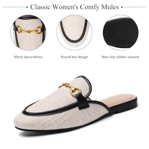 Image of Minorsu Buckle Mules for Women Flats Loafers Shoes for Work Office Business | Slip on,Round Toe,Backless,Slides, Casual