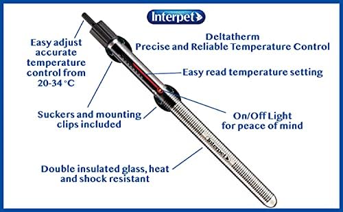 Interpet Deltatherm Aquarium Fish Tank Heater, adjustable, for Tropical and Marine, 300 W, for aquariums up to 270 litres, Black