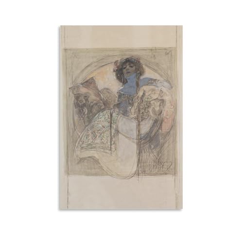 Tableau Alphonse Mucha déco murale rétro toile femme assise 40x60