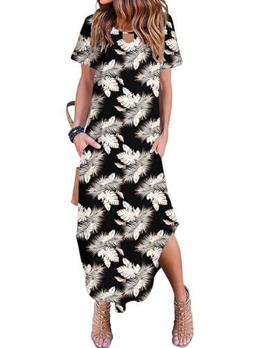 Image of Zeagoo Womens Maxi Summer Dress with Pockets Casual Short Sleeve Sundress Trendy 2026 Curve Hem Long Dress