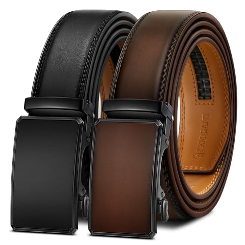 Image of KEMISANT Men's Ratchet Leather Belt 2Pack-Trimmable 1 3 /8 inch-Gift Boxed