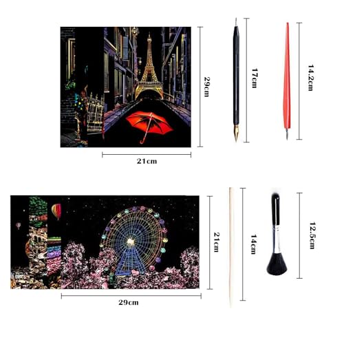 Georgie Porgy Kratzbilder Set DIY Bastelsets für Kinder Magic Rainbow Kratzpapier A4 Postkarten für Weihnachten Geburtstagsgeschenk mit Kratzwerkzeuge Kit (Europe+Straßenecke)