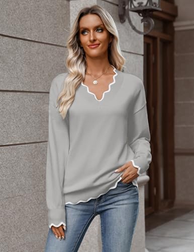 Image of Zeagoo Women's 2026 Fall V Neck Sweater Long Sleeve Lightweight Knit Tops