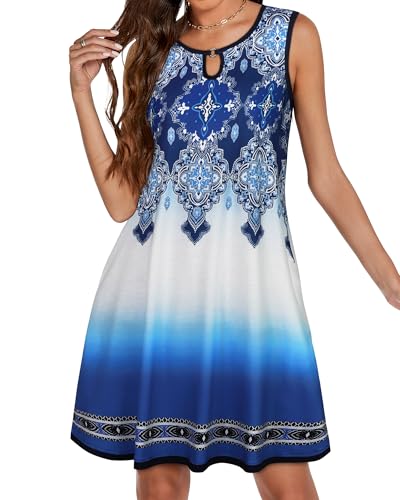 Image of Summer Dresses for Women 2026 Casual Sleeveless Sundress Floral Loose Fit Beach Cover Up with Pocket