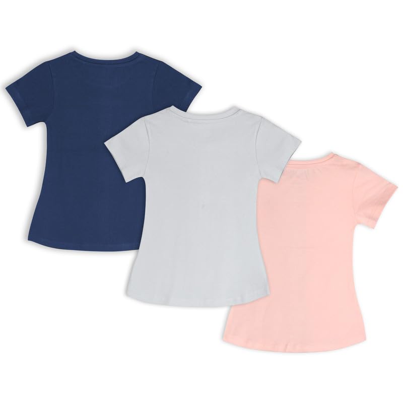 Image of Real Basics Cotton Regular Fit Half Sleeve Cotton T-Shirts for Girls - Round Neck Tops for Girl, Multicolor - Pack of 3