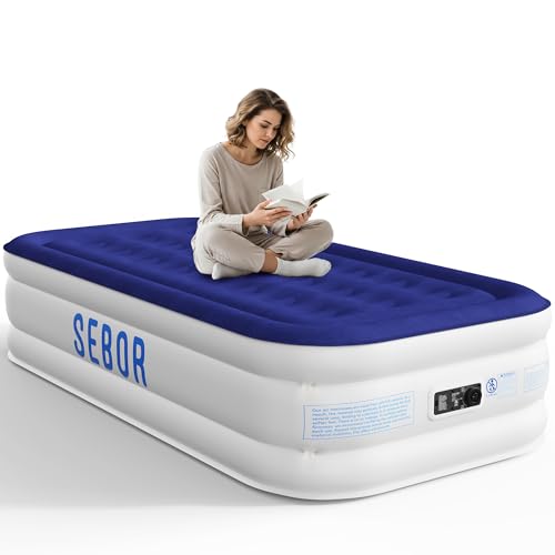 Sebor Air Mattress Twin with Built-in Pump 18', Comfortable Self-Inflating Air Mattress with...