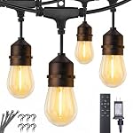 52 Feet LED Outdoor String Lights with Remote, Waterproof Patio Lights with 15 +1 Spare Shatterproof Edison Bulbs, Commercial Hanging Lights for Backyard, Porch, Bistro Party, Warm White