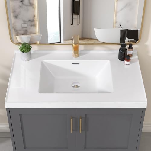 GETPRO Vanity Top 36 in. W x 22 in. D Solid Surface Cultured Marble Bathroom Vanity Sink Top and...