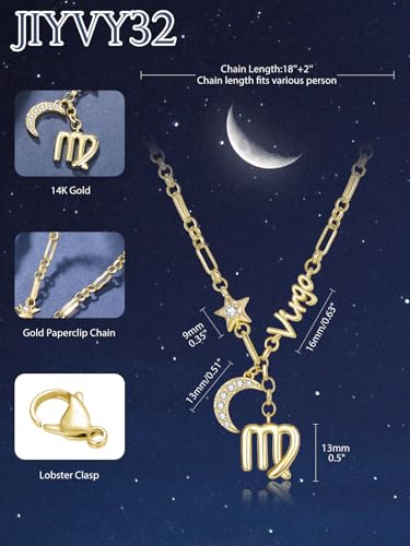 14K Gold Zodiac Necklace for Women - Horoscope Constellation Pendant with Moon and Star, Luxury Birthday Gifts Jewelry for Her (12 Zodiac Signs)3
