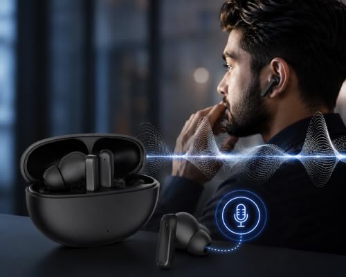 Image of J1 Air Buds Bluetooth 5.4 Truly Wireless Earbuds with 36 Hours Playtime, Deep Bass Sound, Touch Controls, Fast Pairing, HD Calling, Sweat Resistant TWS Earphones with Charging Case (Black)