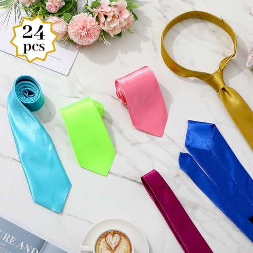 Image of Syhood 6 /12 /24 Pcs Men Ties Set Solid Satin Pure Color Business Formal Necktie Tie 57 inch for Men Occasion Wedding