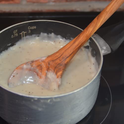 The Live Edge - Handmade Olive Wood Spoon 12" Long Handle | Large Wooden Spoon For Cooking, Kitchen Utensil | Single Nonstick Wood Serving Spoons For Soup Stirring | Wooden Mixing Spoons For Baking #TOP5