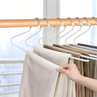 Minicoco Trouser Hangers 5 Pack Durable Anti-Rust Chrome Metal Open-Ended Non-Slip Coat Hangers for Jeans, Slacks, Blankets Space Saving Wardrobe Storage Organiser with Heavy-Duty Hook (White)