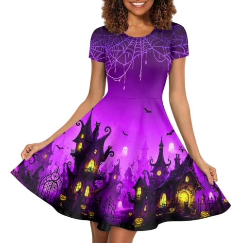 Image of Forchrinse Summer Dresses for Women Crew Neck Short Sleeve Midi Dress Casual Beach Vacation Sundress