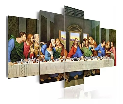 Quadro Decorativo Santa Ceia Jesus Apóstolos Mosaico Religioso 5 Peças
